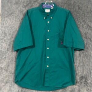 Bugle Boy Company Mens Teal Green Short Sleeve Button Down Shirt Cotton Large